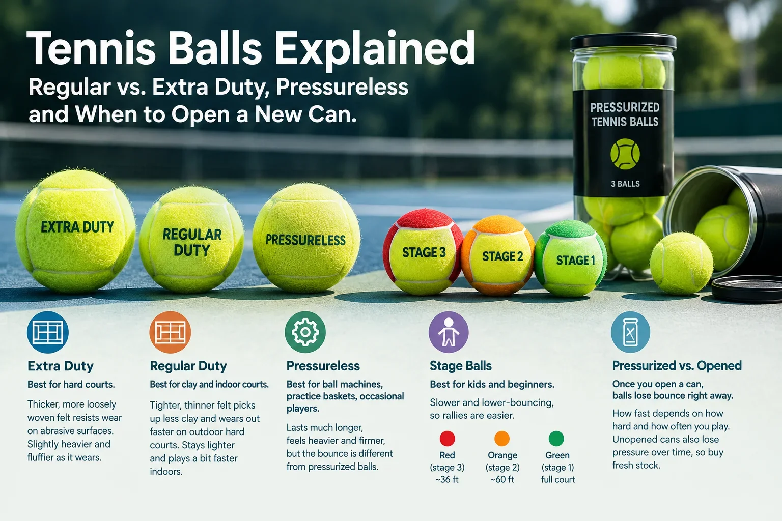 Tennis Balls Explained: Regular vs. Extra Duty, Pressureless and When to Open a New Can